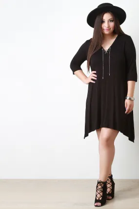 Jersey Knit Quarter Sleeves Sharkbite Dress