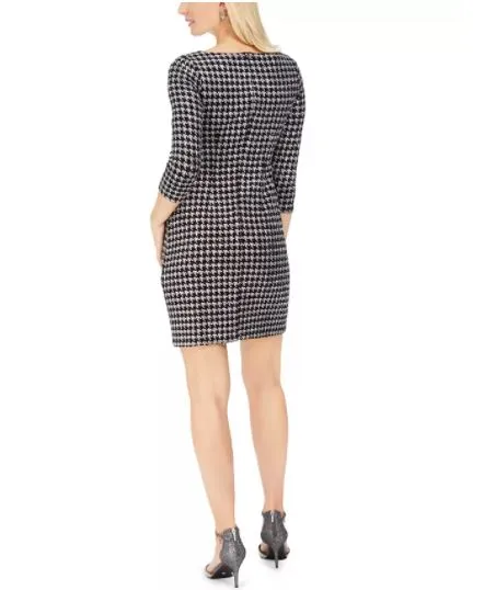 Jessica Howard Women's Houndstooth Glitter Knit Shift Dress Silver Size 6 Petite