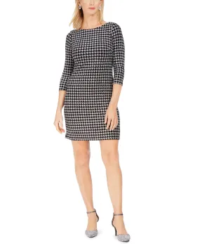 Jessica Howard Women's Houndstooth Glitter Knit Shift Dress Silver Size 6 Petite