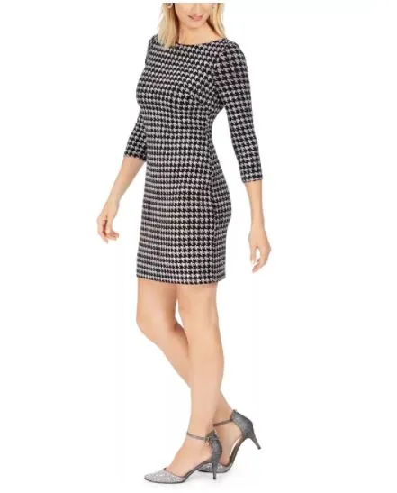 Jessica Howard Women's Houndstooth Glitter Knit Shift Dress Silver Size 6 Petite