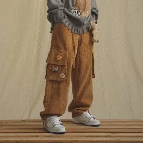 Jinquedai Corduroy Pants Wide Leg Pants for Men Cargo Trousers Male Vintage Pants Winter Warm Japanese Harajuku Fashion Hip Hop
