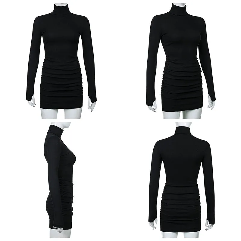 Julia Fashion - Ribbed Knit Turtleneck Women's Dress