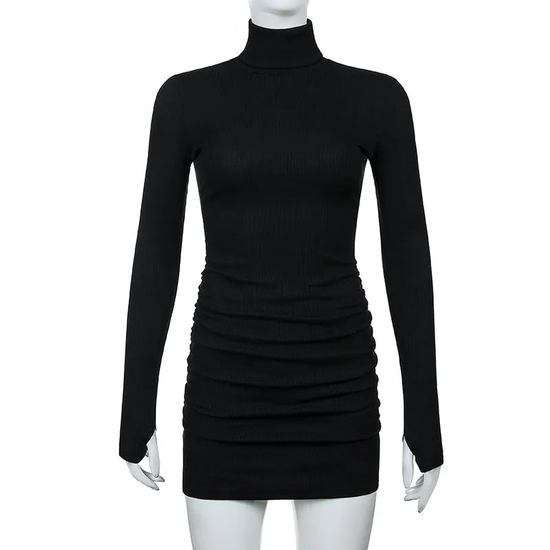 Julia Fashion - Ribbed Knit Turtleneck Women's Dress