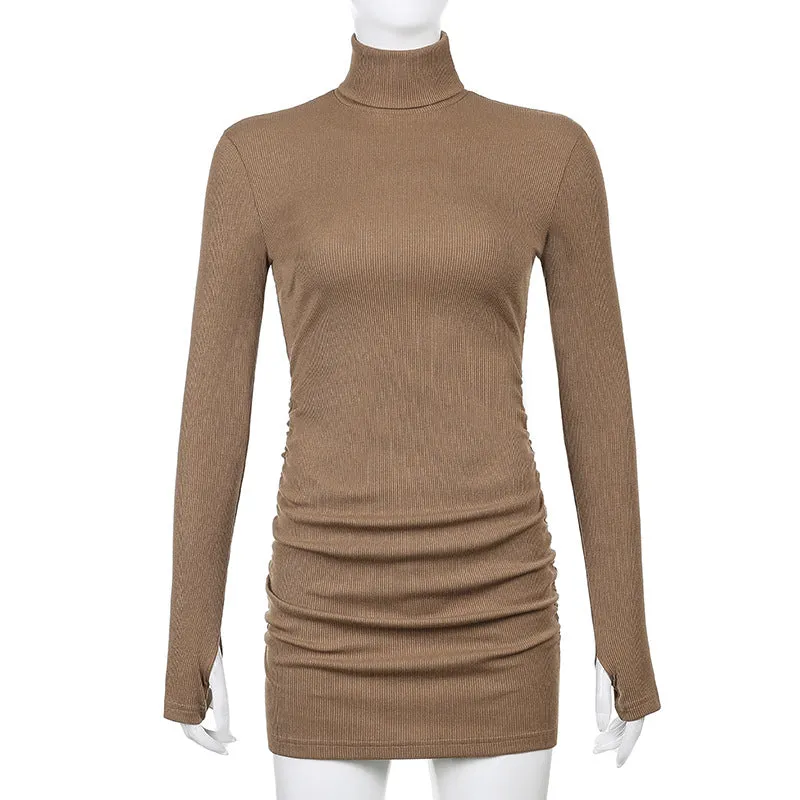 Julia Fashion - Ribbed Knit Turtleneck Women's Dress