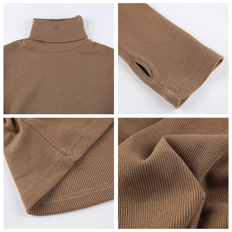 Julia Fashion - Ribbed Knit Turtleneck Women's Dress