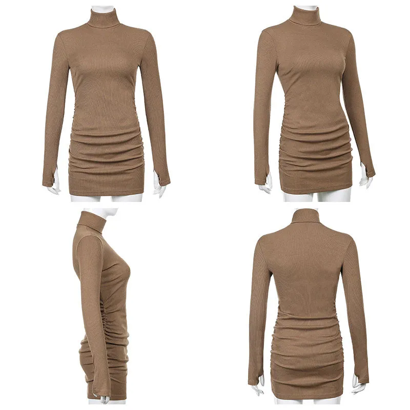 Julia Fashion - Ribbed Knit Turtleneck Women's Dress