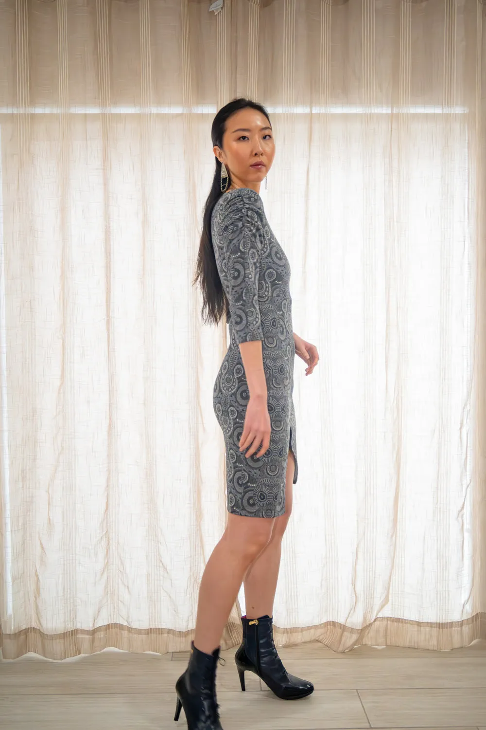 Kahindo Grey Tunis Dress with boat neck design