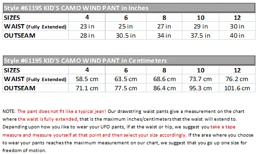 Kids Camo Wind Pant #61195
