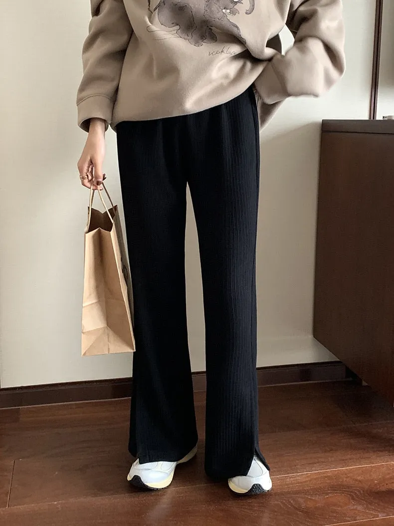 [Korean Style] Corduroy Cinched Waist Flare Pants w/ Slit