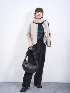 Lace Trim Waist Corduroy Pants (2 Colours)