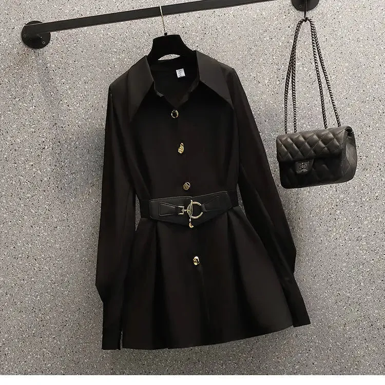 LANFUBEISI Korean Fashion Elegant Women's Pants Suit Casual Chiffon Shirt Personalized Waist Chain Trousers Two-piece Set Female Blazer