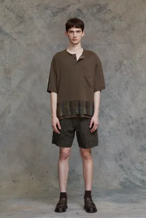 LAYERED HENLEY-NECK T-SHIRT