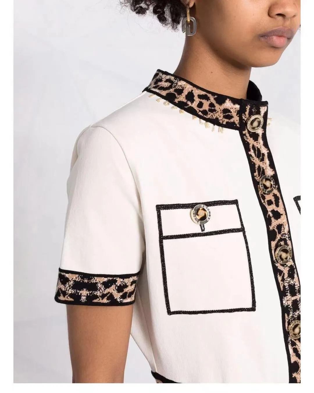 Leopard Print O-Neck Short Sleeve Sweater Dress