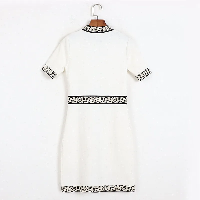 Leopard Print O-Neck Short Sleeve Sweater Dress