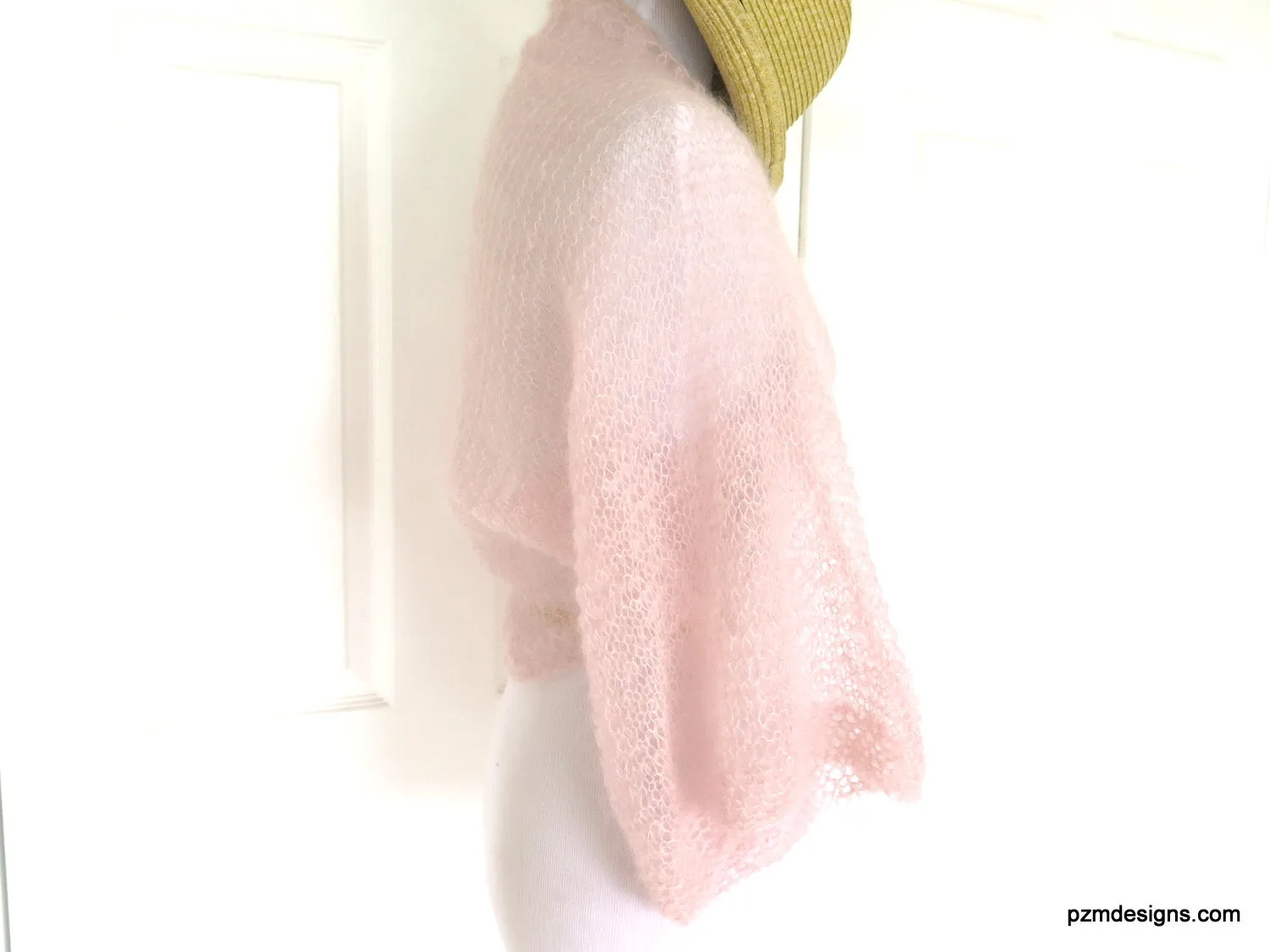 Light Pink Bridal Shrug, Hand Knit Shell Pink Shrug