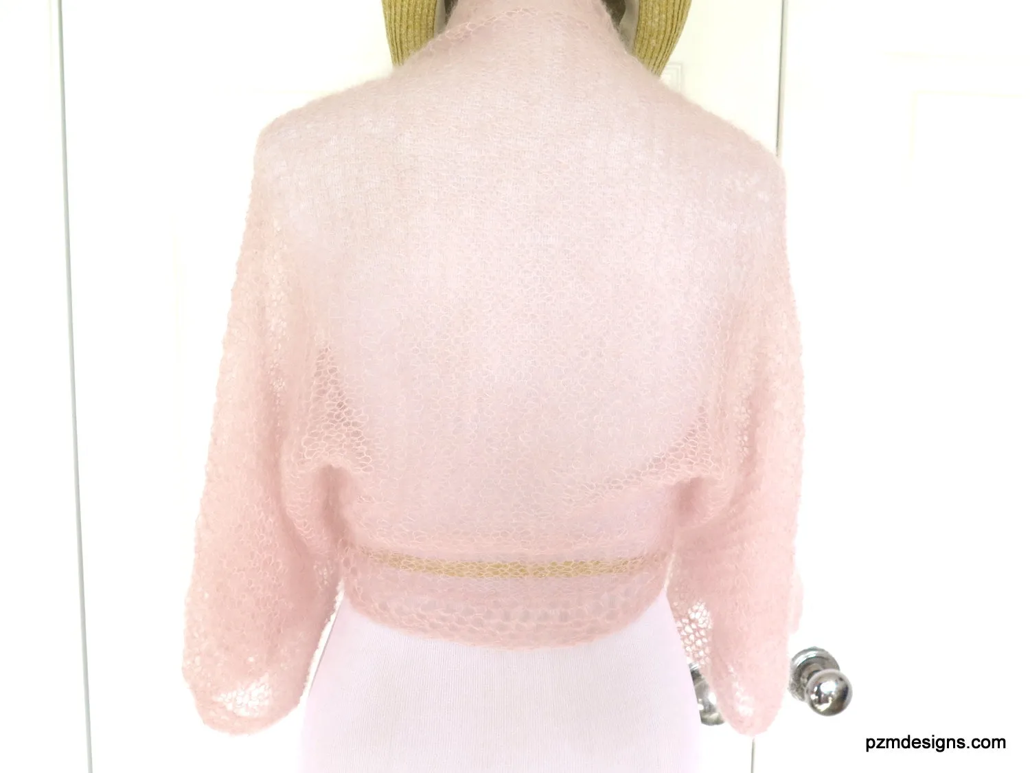 Light Pink Bridal Shrug, Hand Knit Shell Pink Shrug
