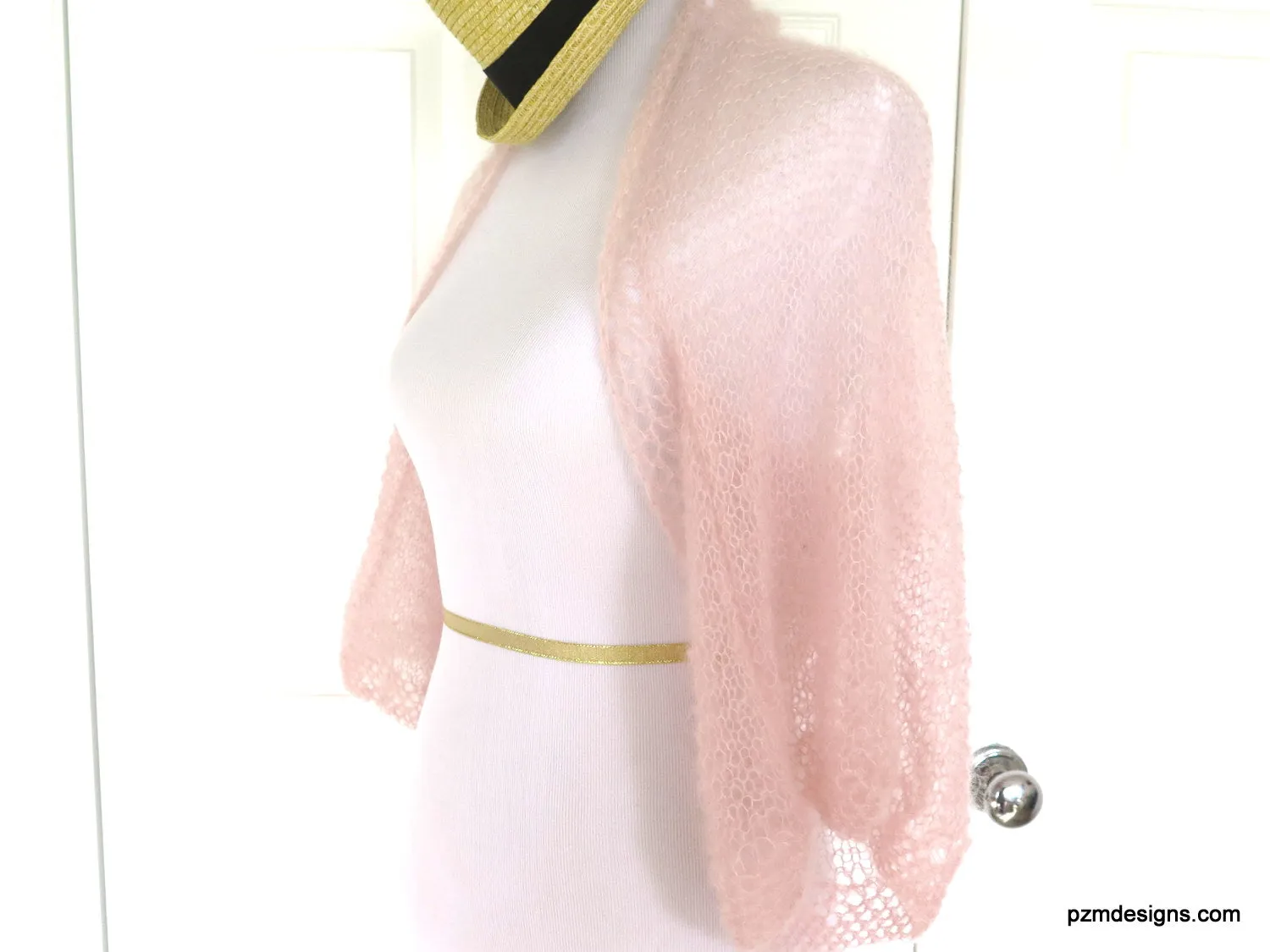 Light Pink Bridal Shrug, Hand Knit Shell Pink Shrug