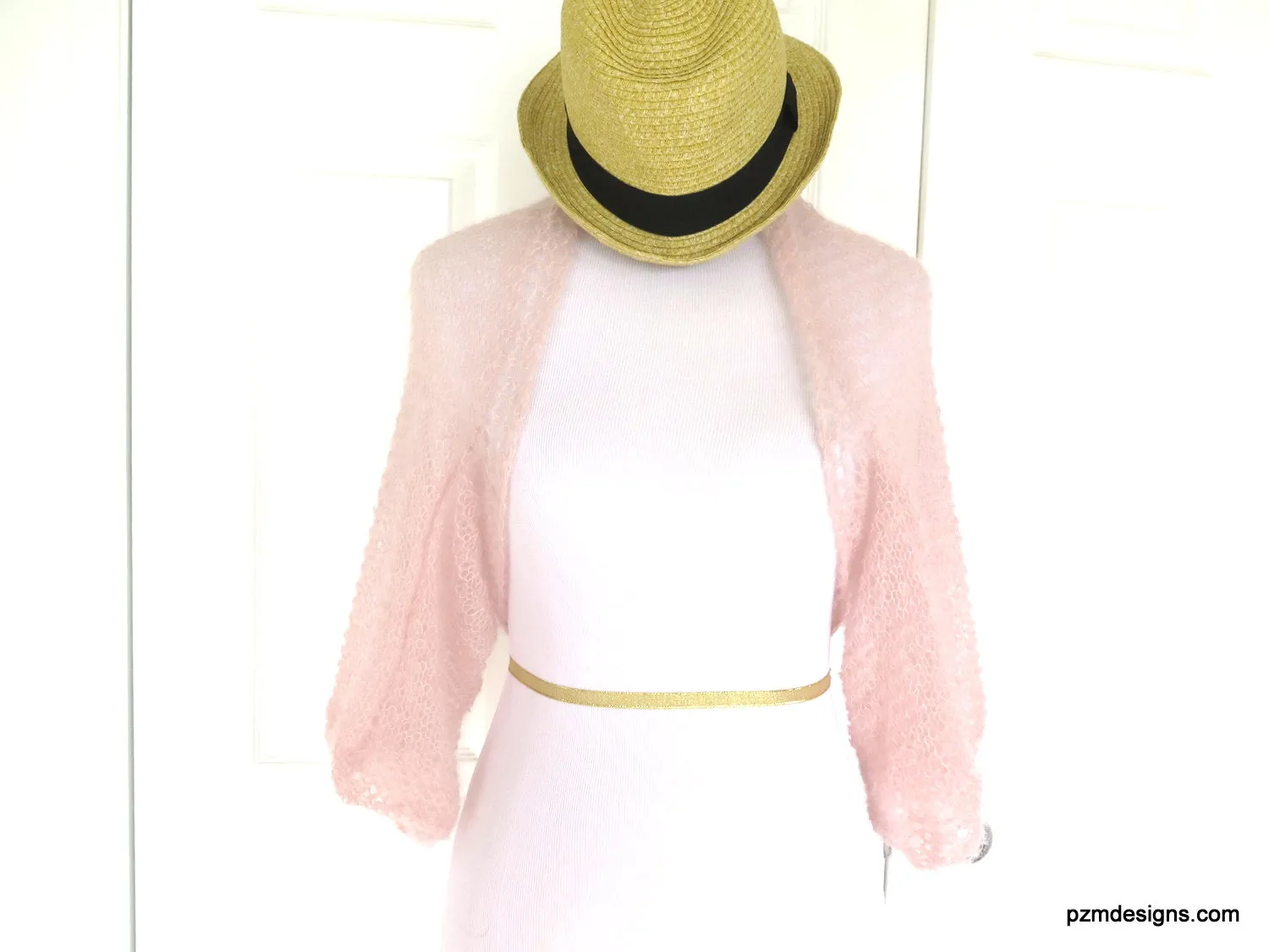 Light Pink Bridal Shrug, Hand Knit Shell Pink Shrug