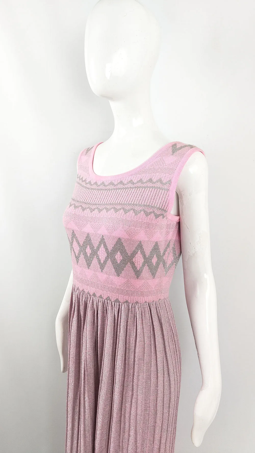 Louis Feraud Vintage Pink & Silver Knit Dress, 1970s