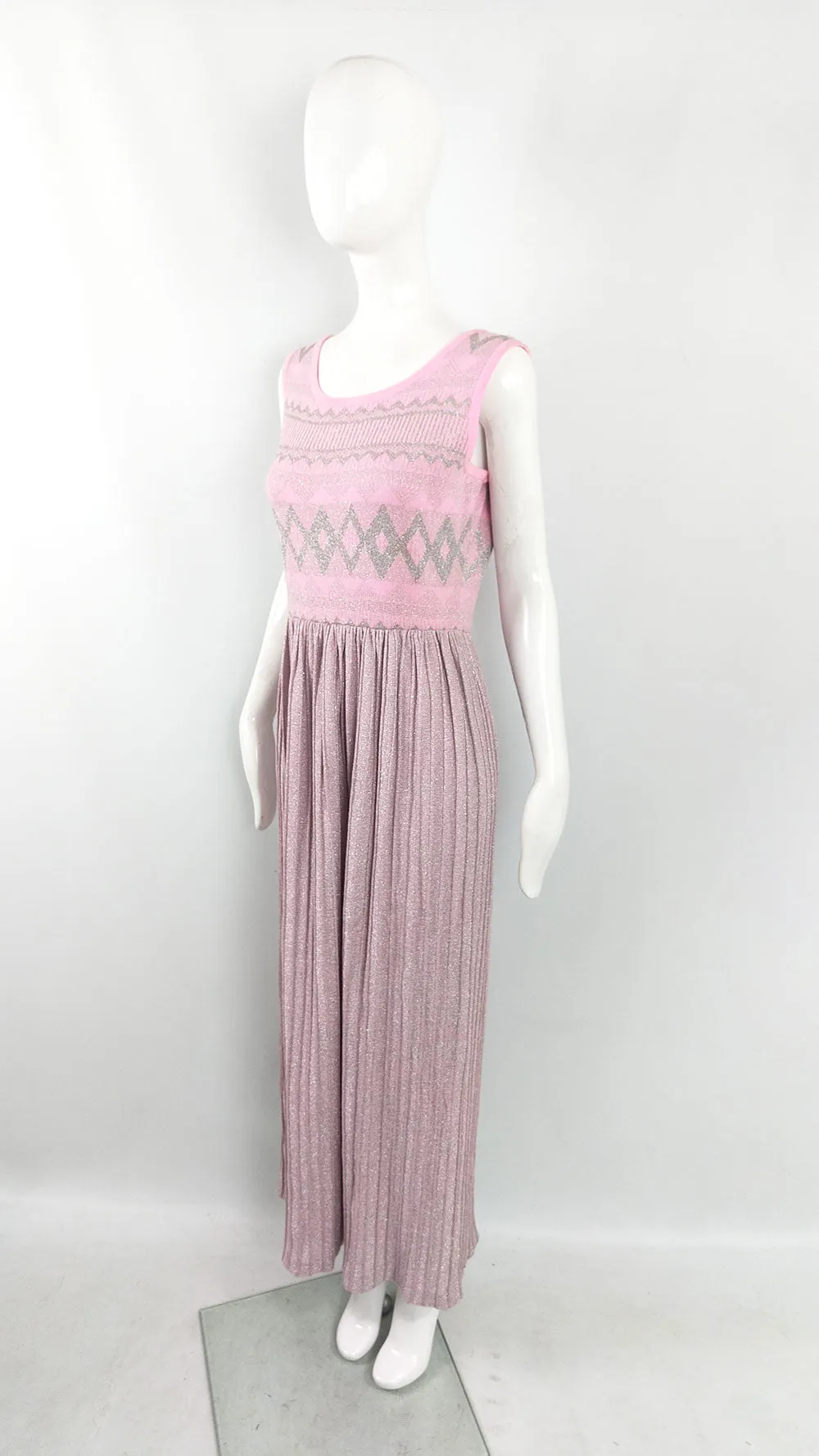 Louis Feraud Vintage Pink & Silver Knit Dress, 1970s