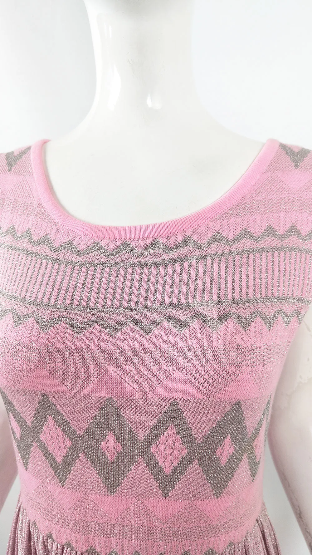 Louis Feraud Vintage Pink & Silver Knit Dress, 1970s