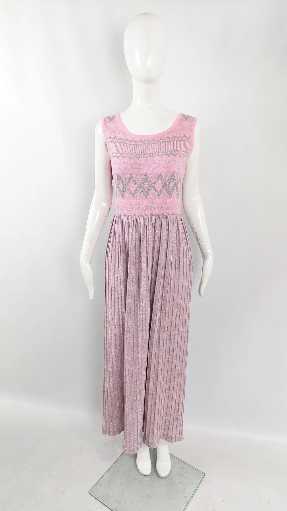 Louis Feraud Vintage Pink & Silver Knit Dress, 1970s