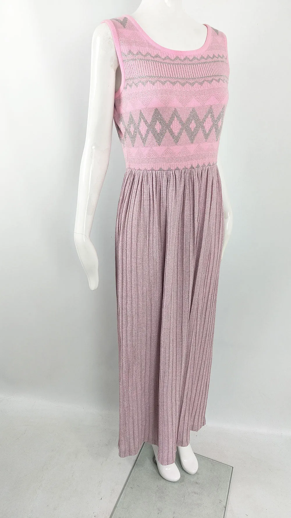Louis Feraud Vintage Pink & Silver Knit Dress, 1970s