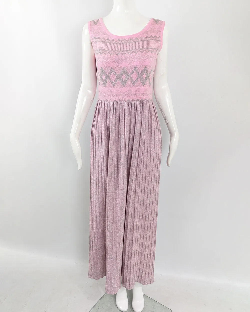 Louis Feraud Vintage Pink & Silver Knit Dress, 1970s