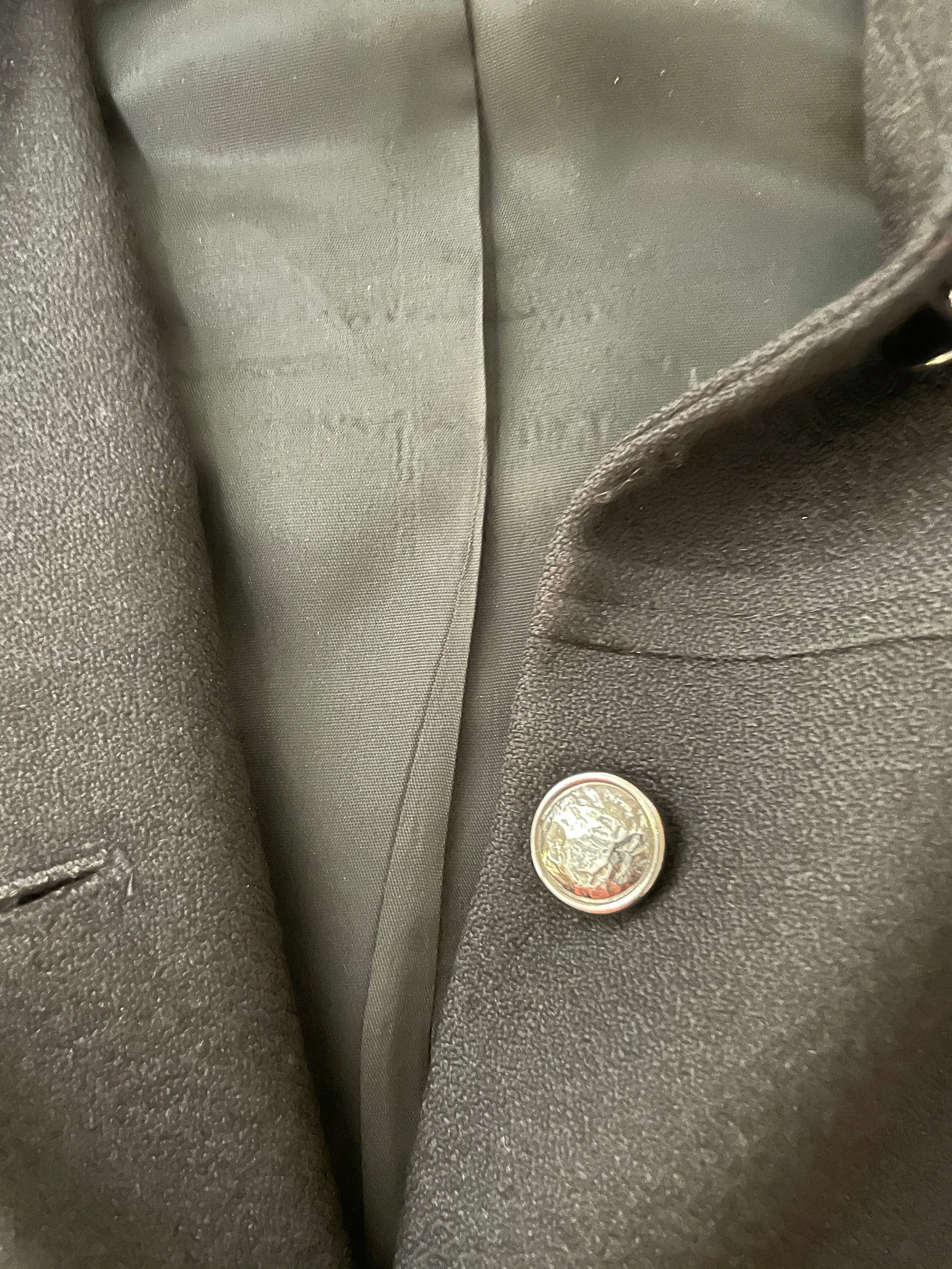 <€€* Womens Size 8 RAFAELLA Black Wool Jacket Blazer Gold Button Up