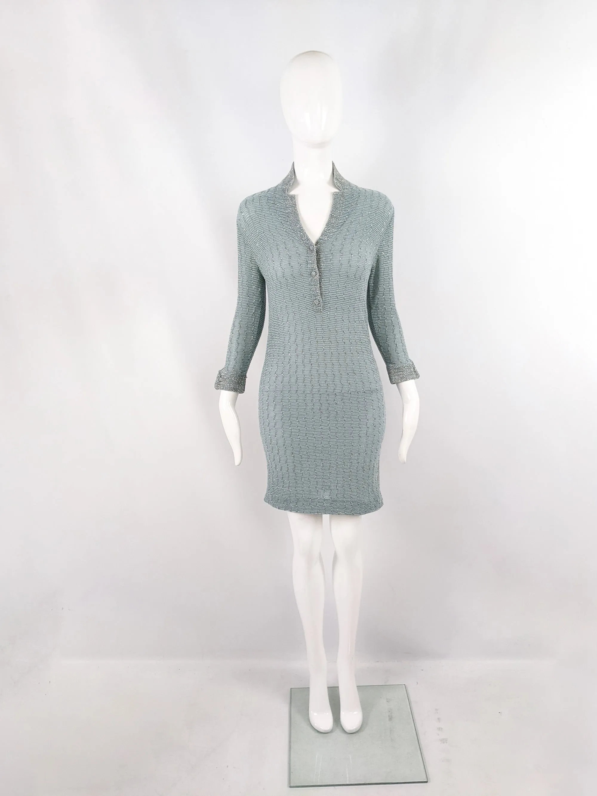 Luisa Spagnoli Vintage Pastel Blue & Silver Knit Dress, 1960s