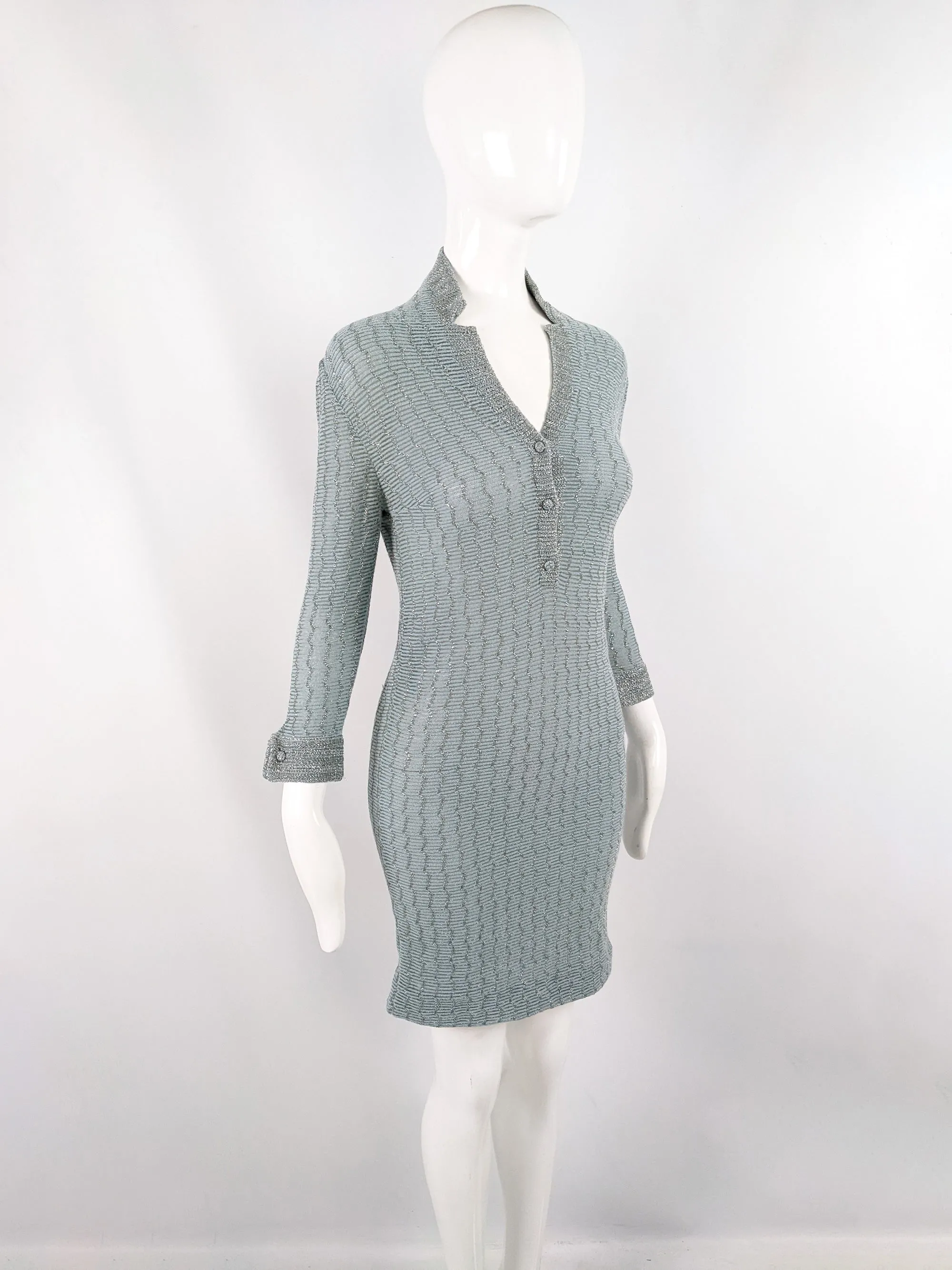 Luisa Spagnoli Vintage Pastel Blue & Silver Knit Dress, 1960s