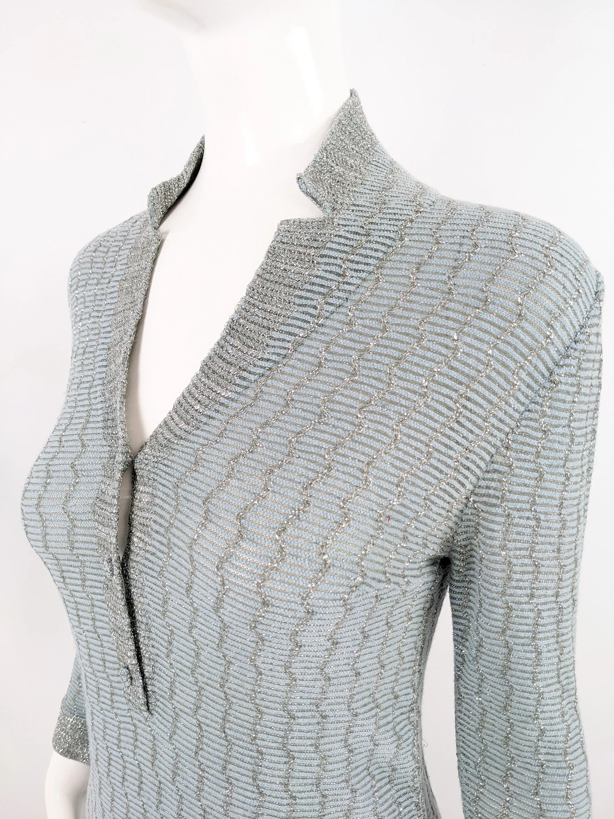 Luisa Spagnoli Vintage Pastel Blue & Silver Knit Dress, 1960s