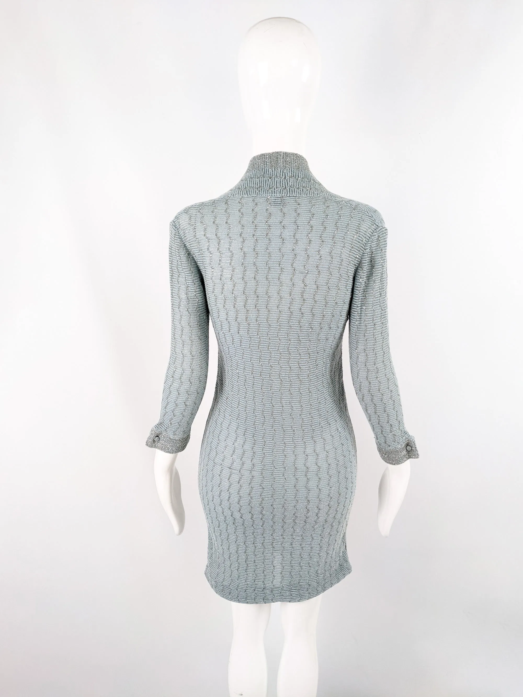 Luisa Spagnoli Vintage Pastel Blue & Silver Knit Dress, 1960s