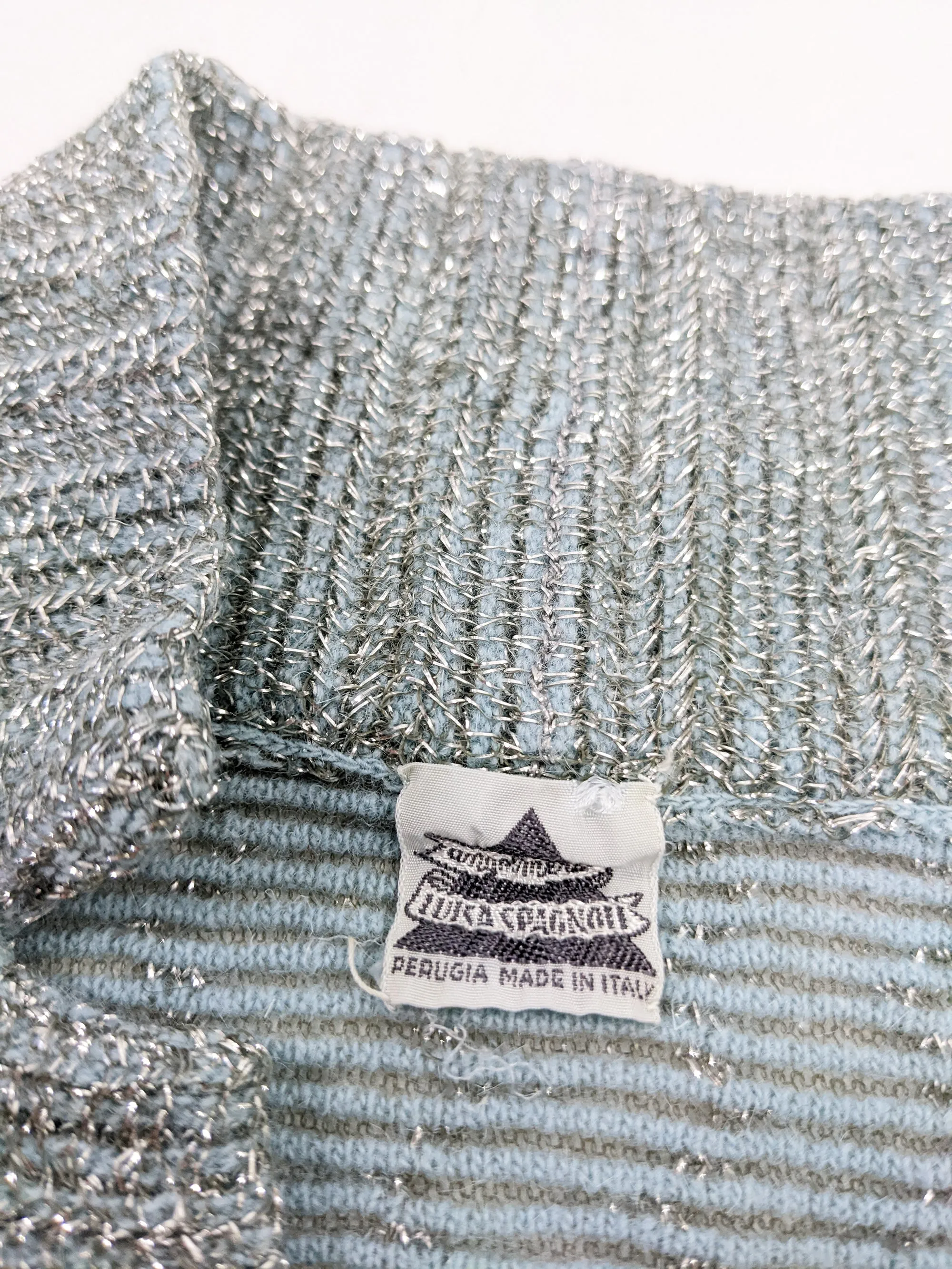 Luisa Spagnoli Vintage Pastel Blue & Silver Knit Dress, 1960s