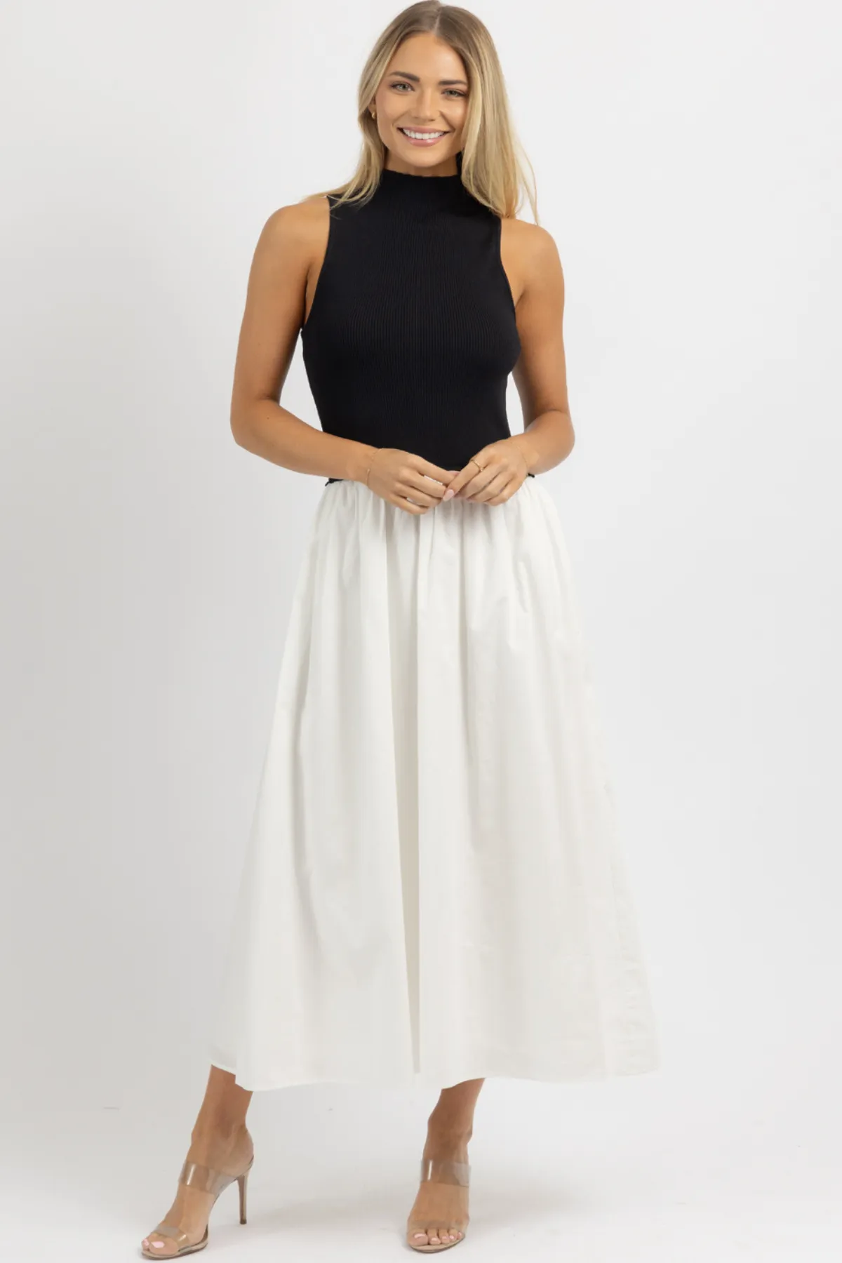 MADISON BLACK CONTRAST POPLIN DRESS