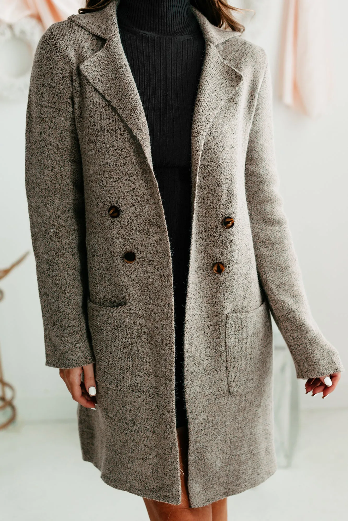 Mal Notched Lapel Open Front Cardigan (Taupe)