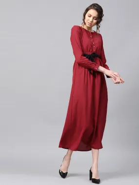 Maroon Belted Maxi Dress