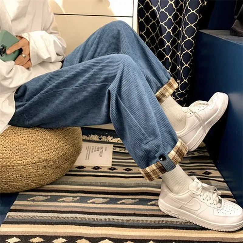 Men Pants Corduroy Pants Men's Spring and Autumn Solid Color Trousers