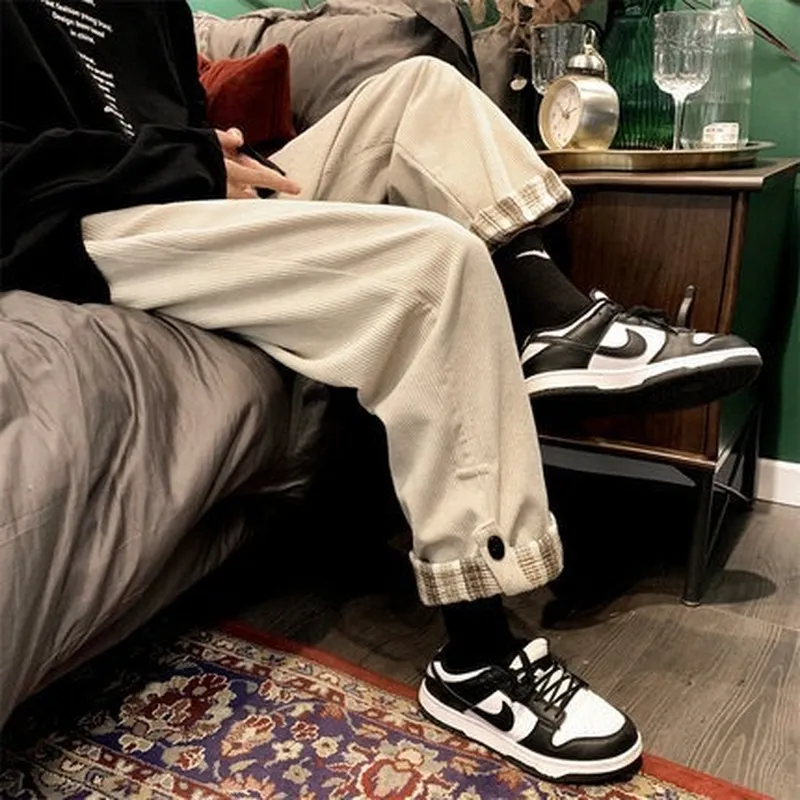 Men Pants Corduroy Pants Men's Spring and Autumn Solid Color Trousers