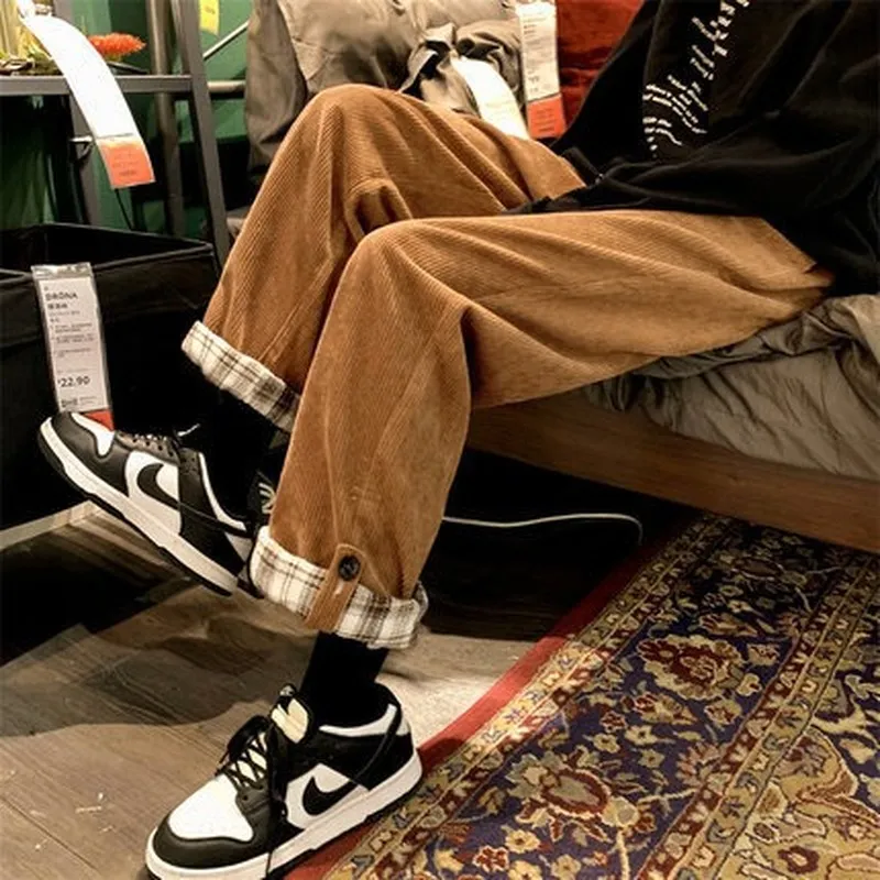 Men Pants Corduroy Pants Men's Spring and Autumn Solid Color Trousers