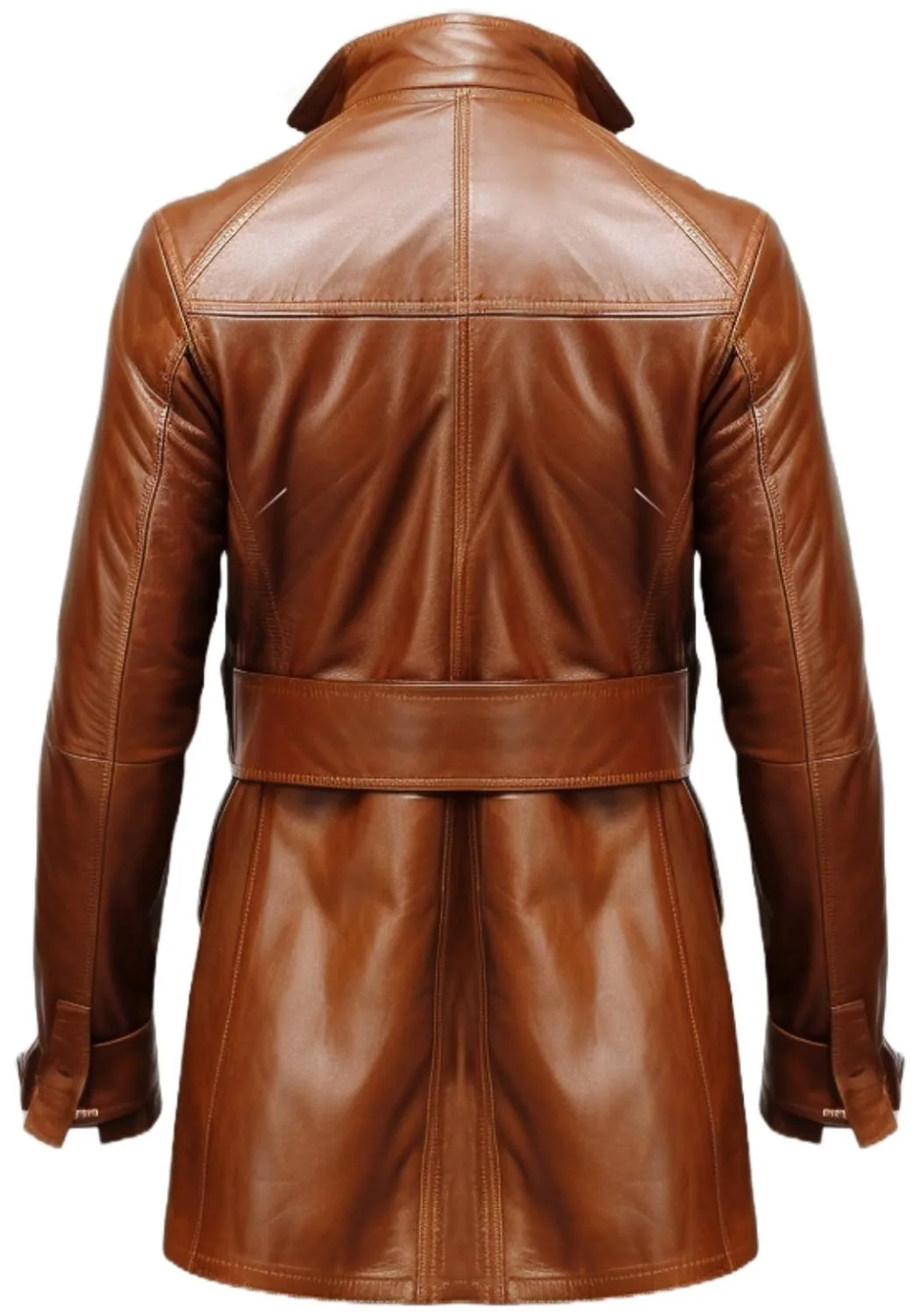 Men Vintage Big Pockets Tan Brown Leather Coat - Leather Long Coat