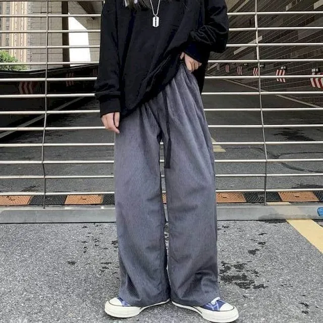 Men women trousers corduroy wide-leg pants autumn new old school fall style retro loose straight casual pants Simplicity neutral
