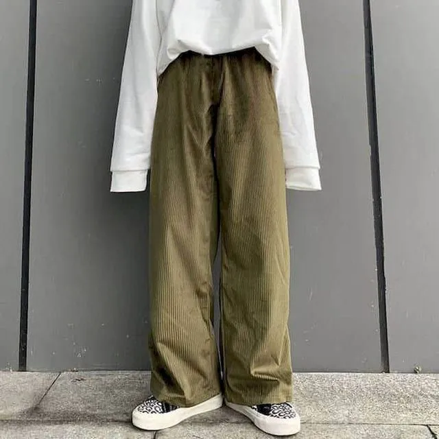 Men women trousers corduroy wide-leg pants autumn new old school fall style retro loose straight casual pants Simplicity neutral