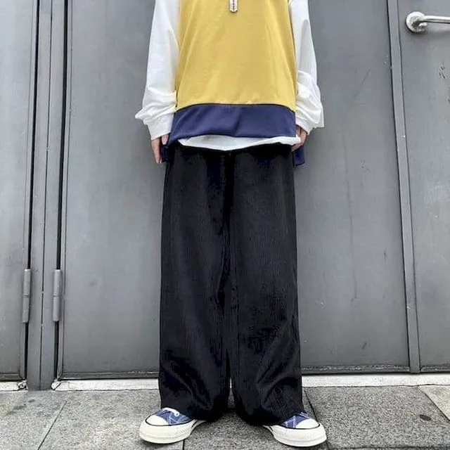 Men women trousers corduroy wide-leg pants autumn new old school fall style retro loose straight casual pants Simplicity neutral