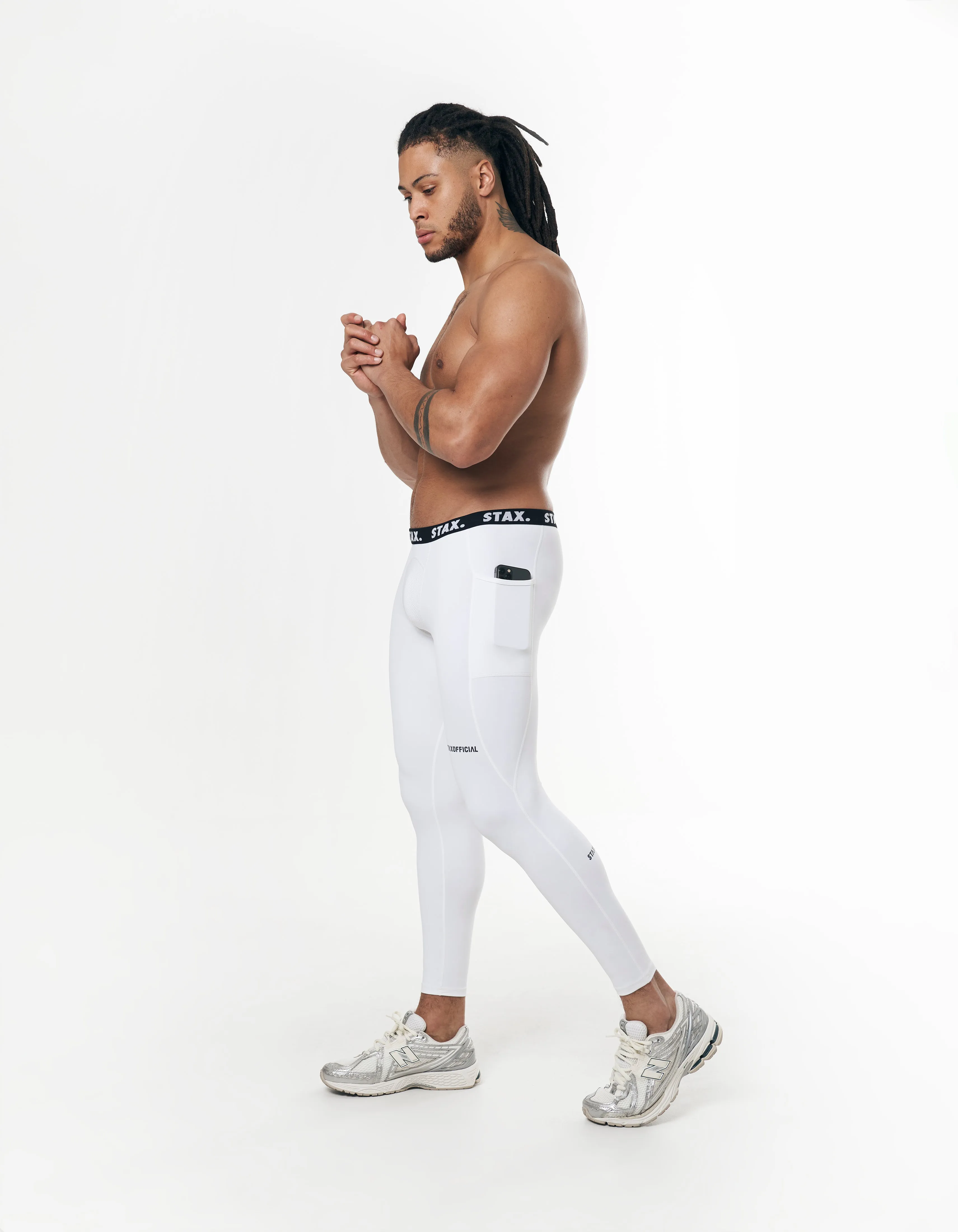 Mens Compressive Phone Pocket Tights - White