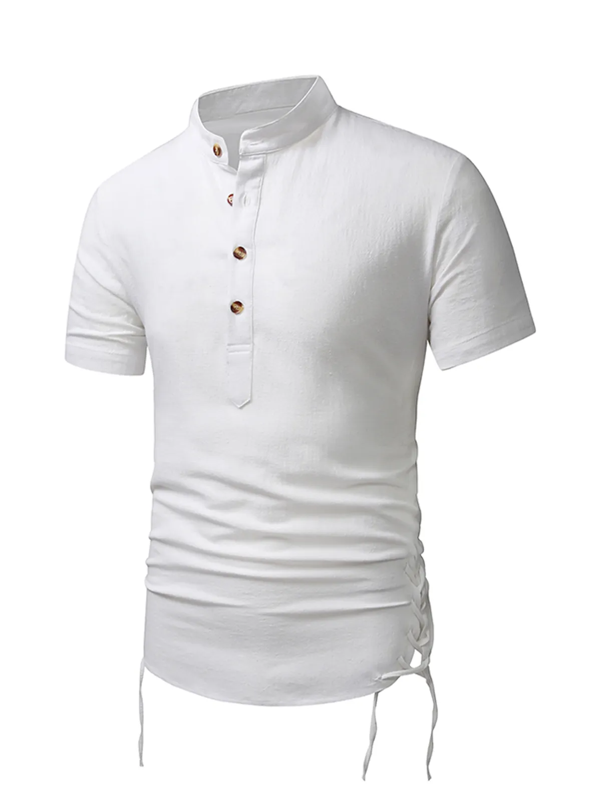 Men's Cotton Casual Henley Collar Beach Short Sleeve Shirt