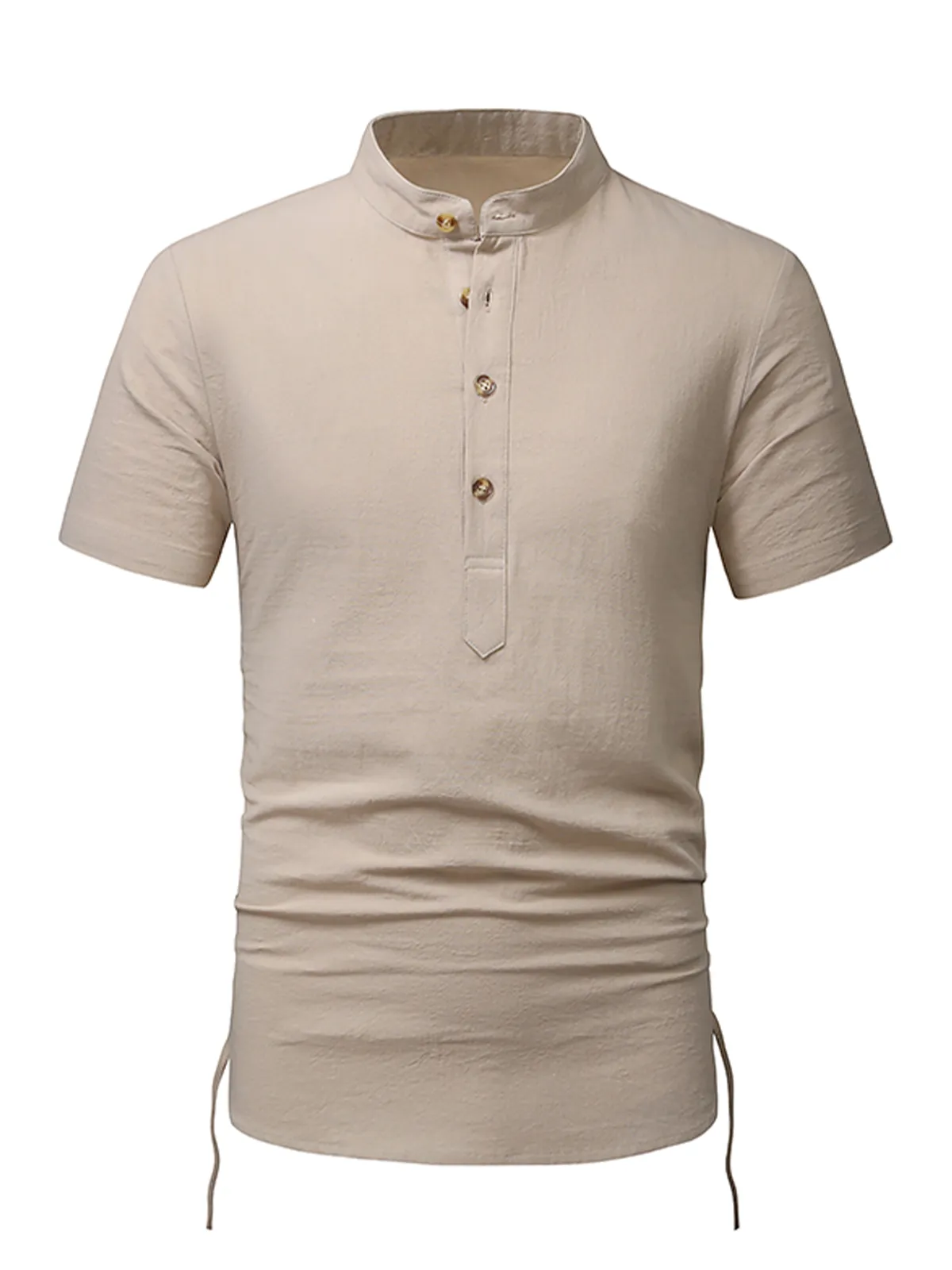 Men's Cotton Casual Henley Collar Beach Short Sleeve Shirt