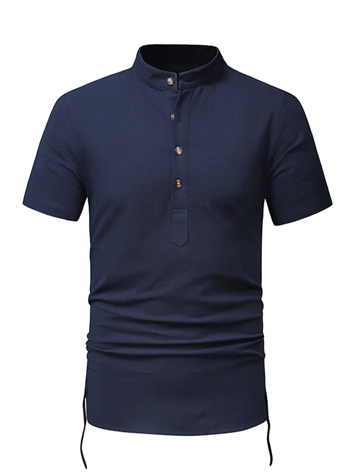 Men's Cotton Casual Henley Collar Beach Short Sleeve Shirt