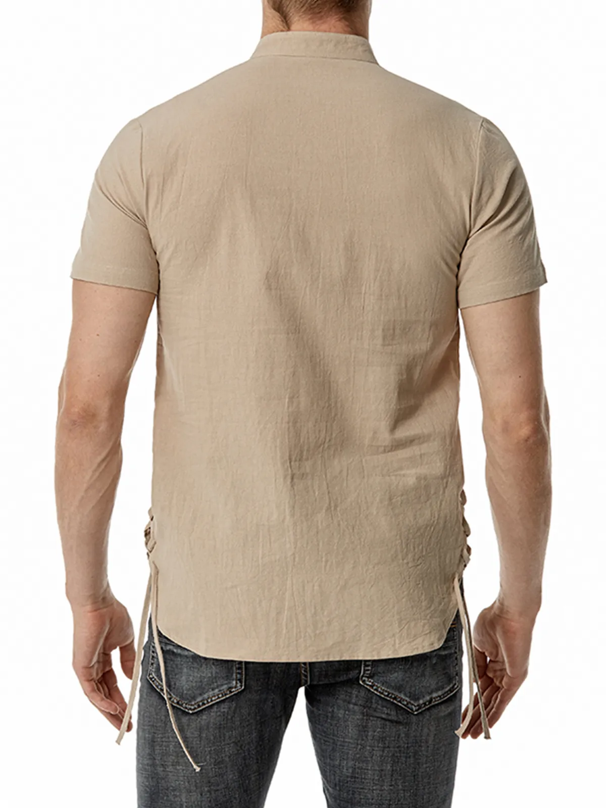 Men's Cotton Casual Henley Collar Beach Short Sleeve Shirt