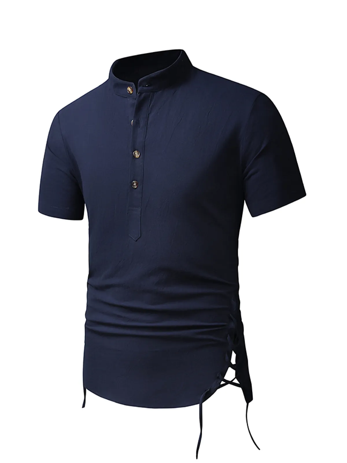 Men's Cotton Casual Henley Collar Beach Short Sleeve Shirt